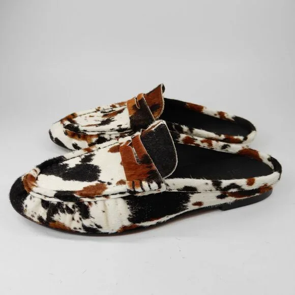 Steve Madden Rafe Penny Loafer MULES Slip On Size 6.5 Brown Cow Calf Hair EUC - Picture 7 of 16
